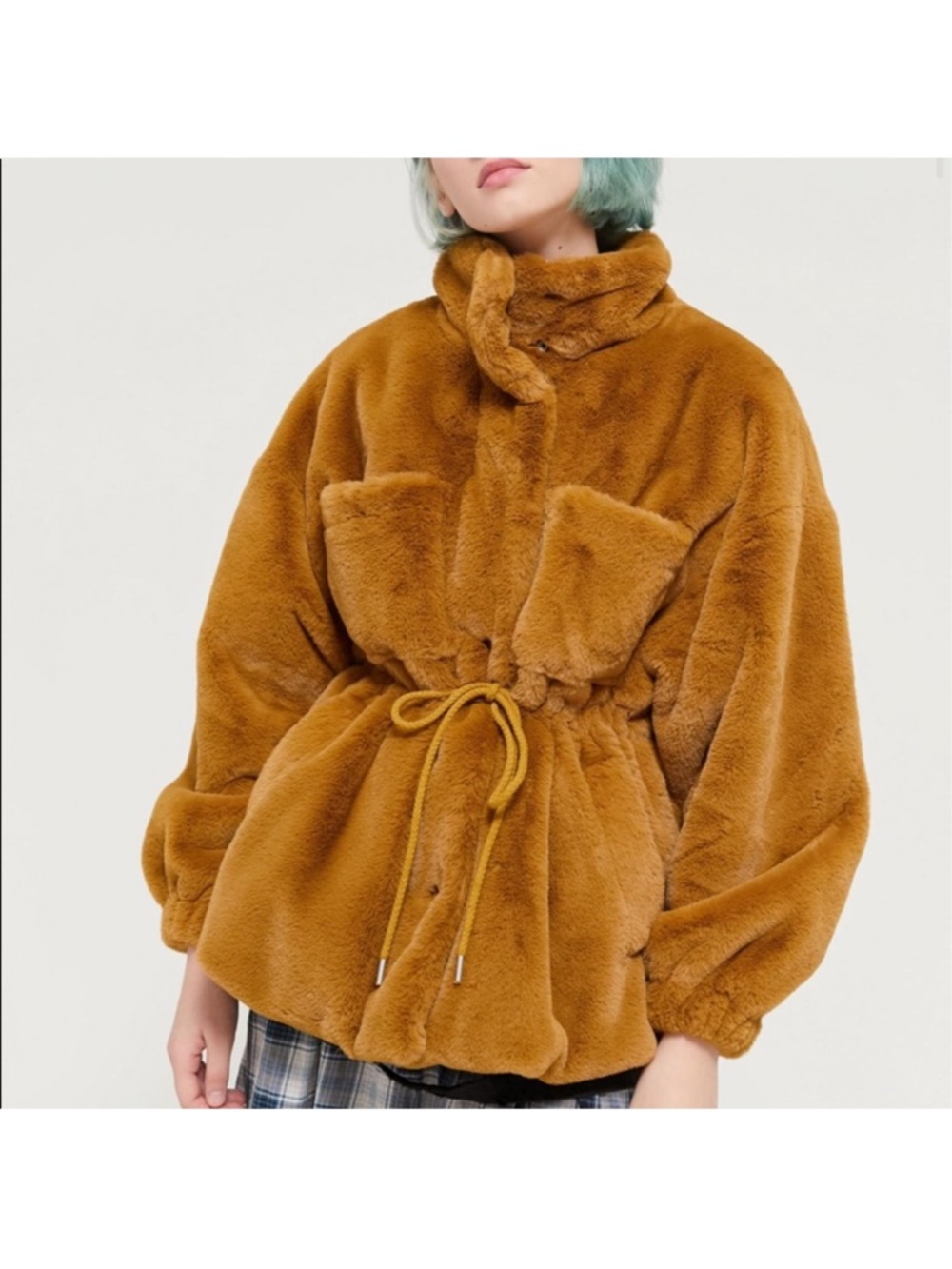 Urban Outfitters Teddy Drawstring Jacket in Caramel